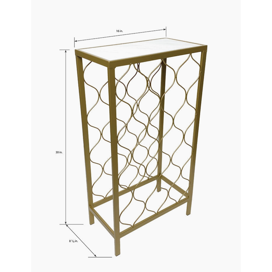 Stylish Gold Colored Wine Rack with Faux Marble Top