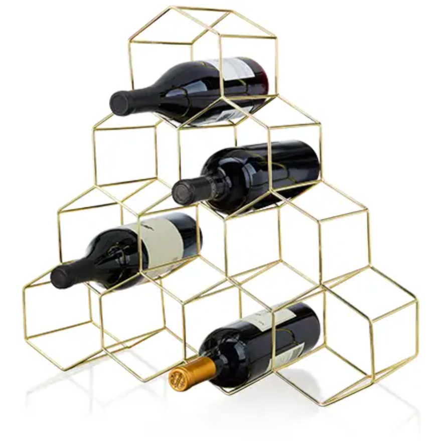 10-Bottle Gold Geo Wine Rack