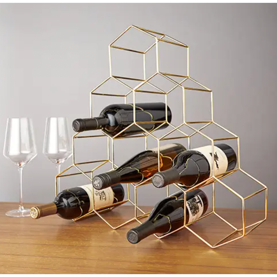 10-Bottle Gold Geo Wine Rack